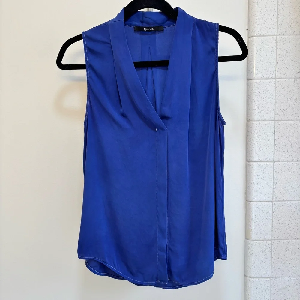 Quince Women's Blue Washable Silk Stretch Sleeveless Top Size Small - Picture 1 of 12